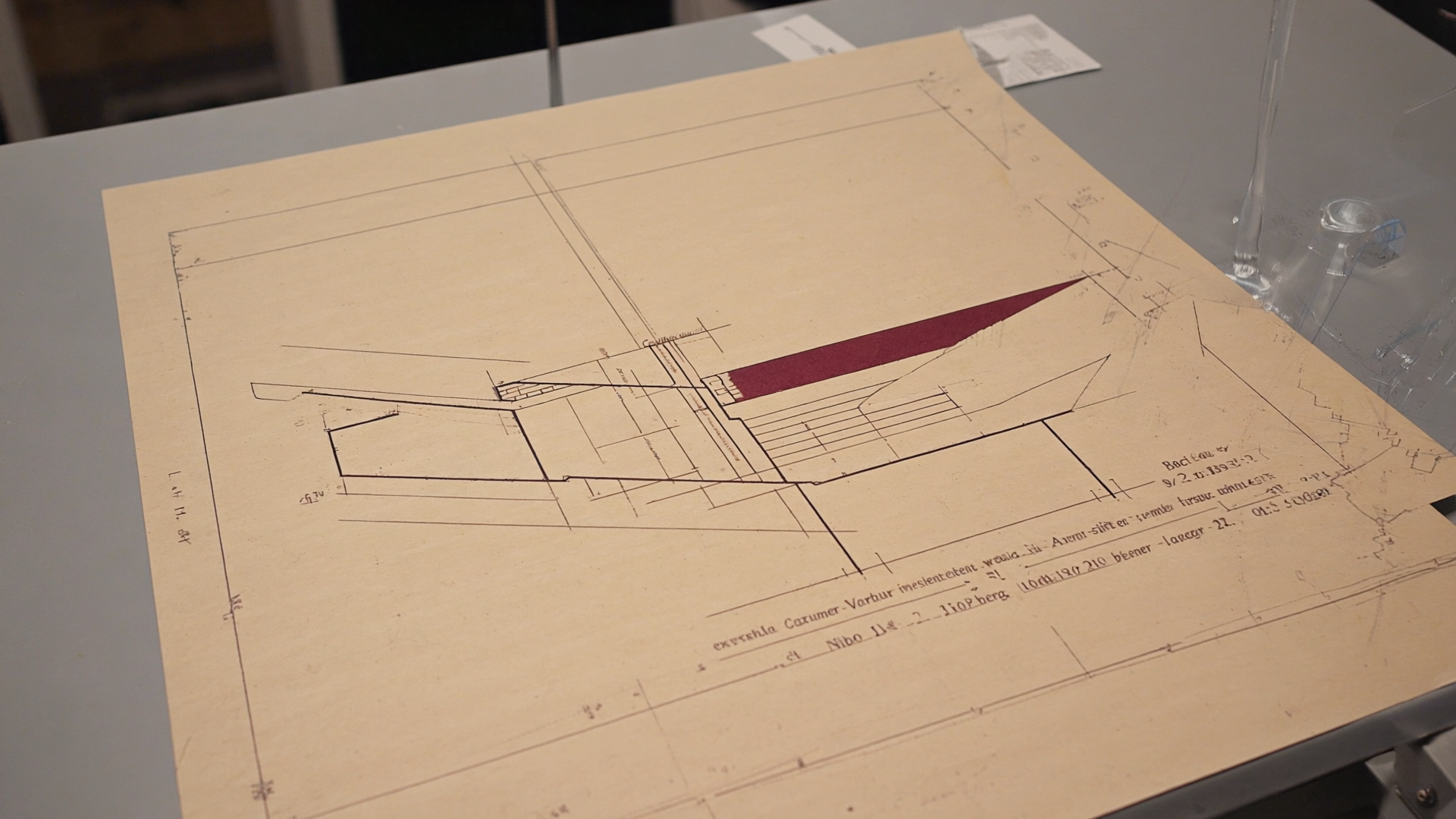 Technische Schnittzeichnung eines Wandaufbaus mit Innendämmung, beschriftet, im Stil eines architektonischen Detailblatts